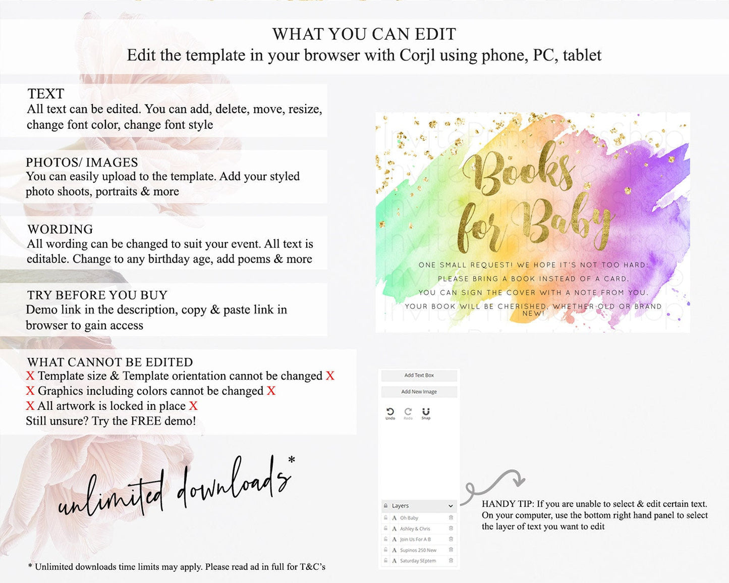 Pastel Books For Baby Card Pastel Rainbow Book Insert Colorful Ombre Watercolor Book Card Confetti Glitter Baby Book Poem Request D10517