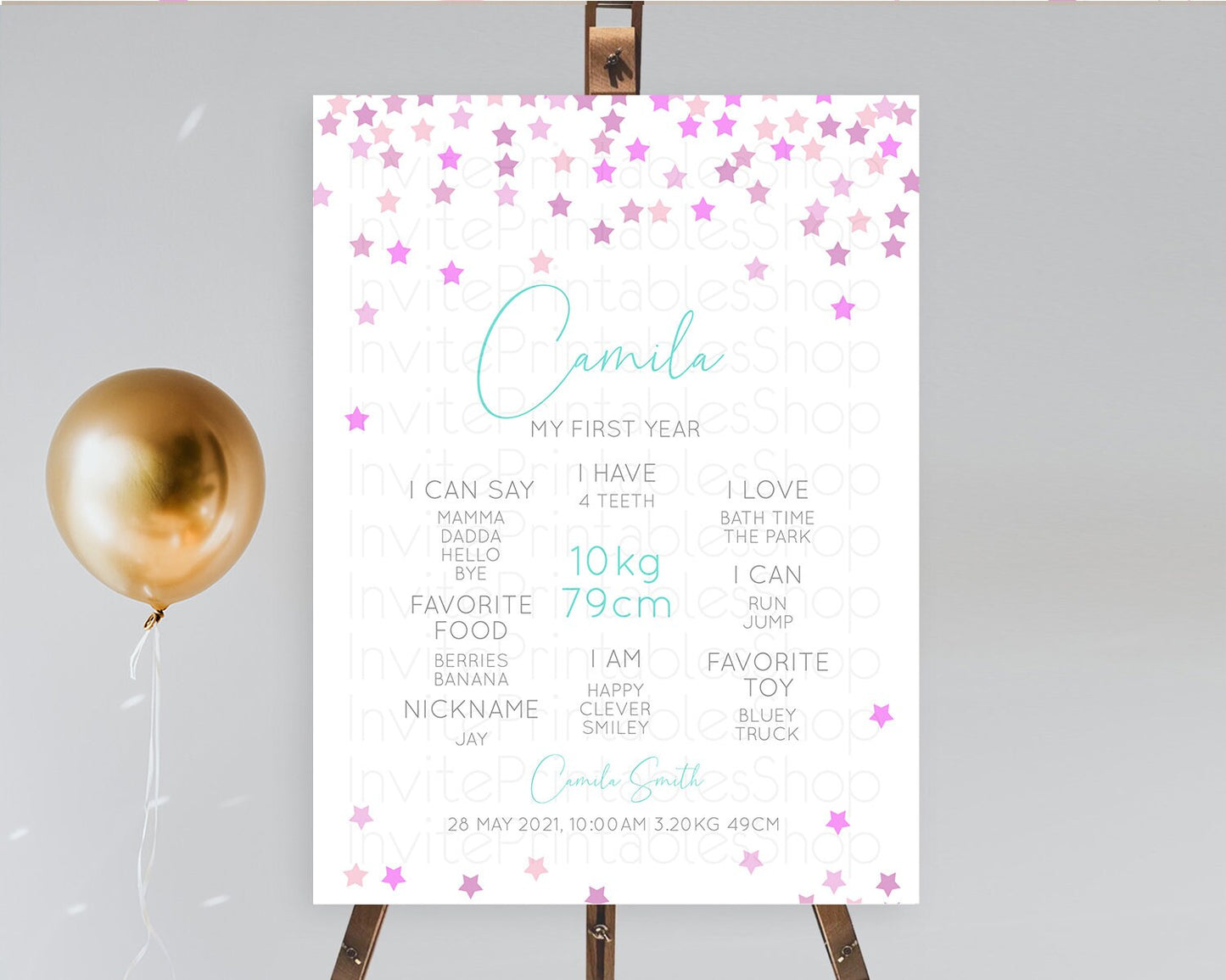 Star First Birthday Milestone Poster Pastel Stars Milestone Shooting Star Rainbow Colorful Confetti Twinkle Little Star 1st Birthday D10403