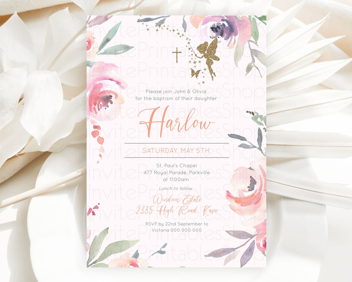 Fairy Baptism Invitation Fairy Baptism 1st Birthday Invitation Enchanted Secret Garden Christening Invite Pastel Floral Butterfly D10197