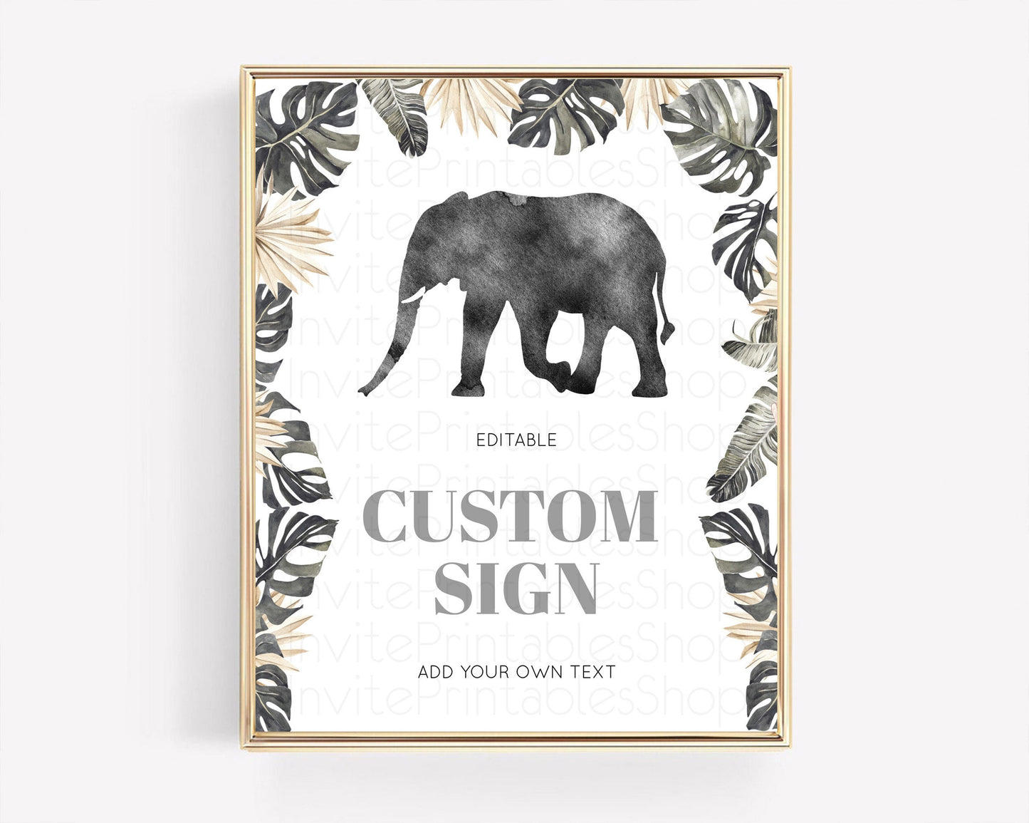 Elephant Sign Elephant Safari Adventure Party Table Sign Decor Dried Palm Fern Zoo 1st Birthday Baptism Baby Shower Bridal Shower D10803