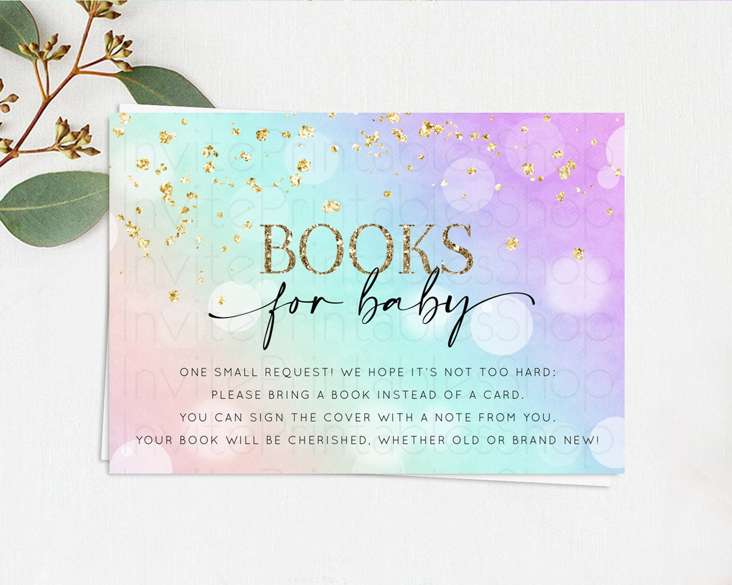 Pastel Books For Baby Card Pastel Rainbow Book Insert Colorful Ombre Watercolor Book Card Confetti Glitter Baby Book Poem Request D10618