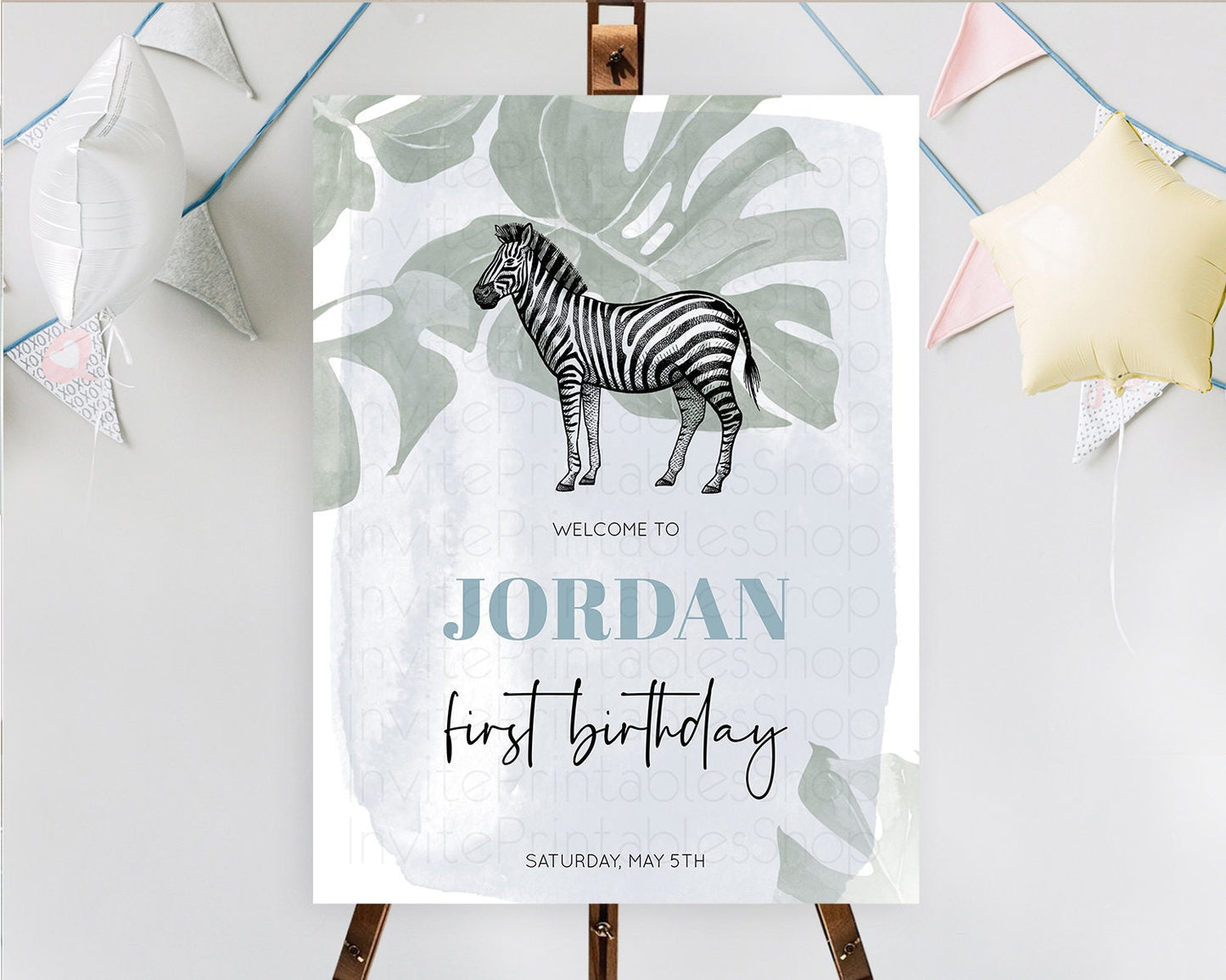 Zebra Welcome Sign Zebra Welcome Board Zebra Welcome Poster Safari Décor Dried Palm Fern Zoo Party Zebra First Birthday Welcome Sign D10814