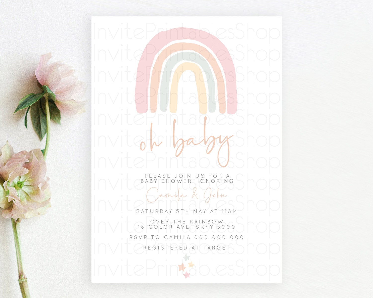 Editable Pastel Rainbow Baby Shower Invitation Pastel Rainbow Invitation Rai