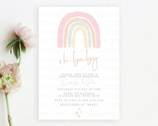 Editable Pastel Rainbow Baby Shower Invitation Pastel Rainbow Invitation Rai