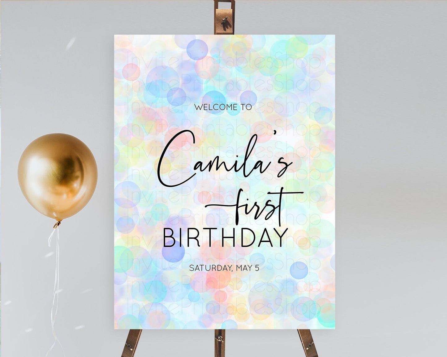 Pastel Welcome Sign Bubble Bath Birthday Party Rainbow Welcome Board Pastel Bubbles Colorful Confetti First Birthday Welcome Sign D10444