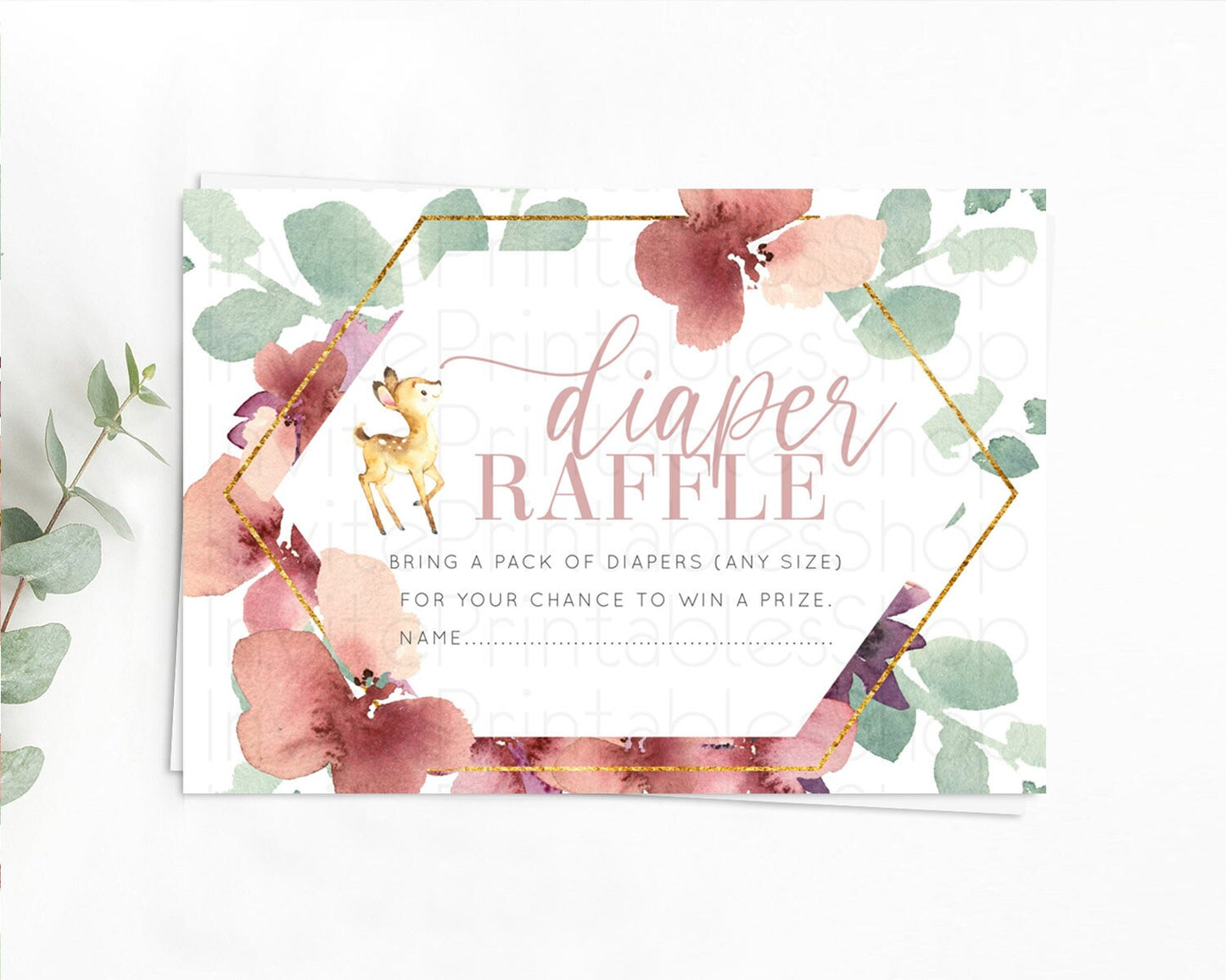 Fawn Diaper Raffle Card Deer Diaper Insert Floral Deer Diaper Ticket Enchanted Forest Butterfly Pastel Baby Shower Raffle Game D10915