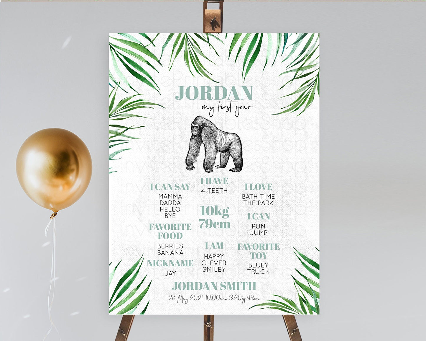 Gorilla First Birthday Milestone Board Gorilla Milestone Poster Gorilla Decor Safari Adventure Gorilla First Birthday Welcome Sign D10846