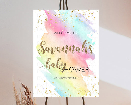 Editable Pastel Baby Shower Welcome Sign Pastel Rainbow Welcome Sign Colorfu