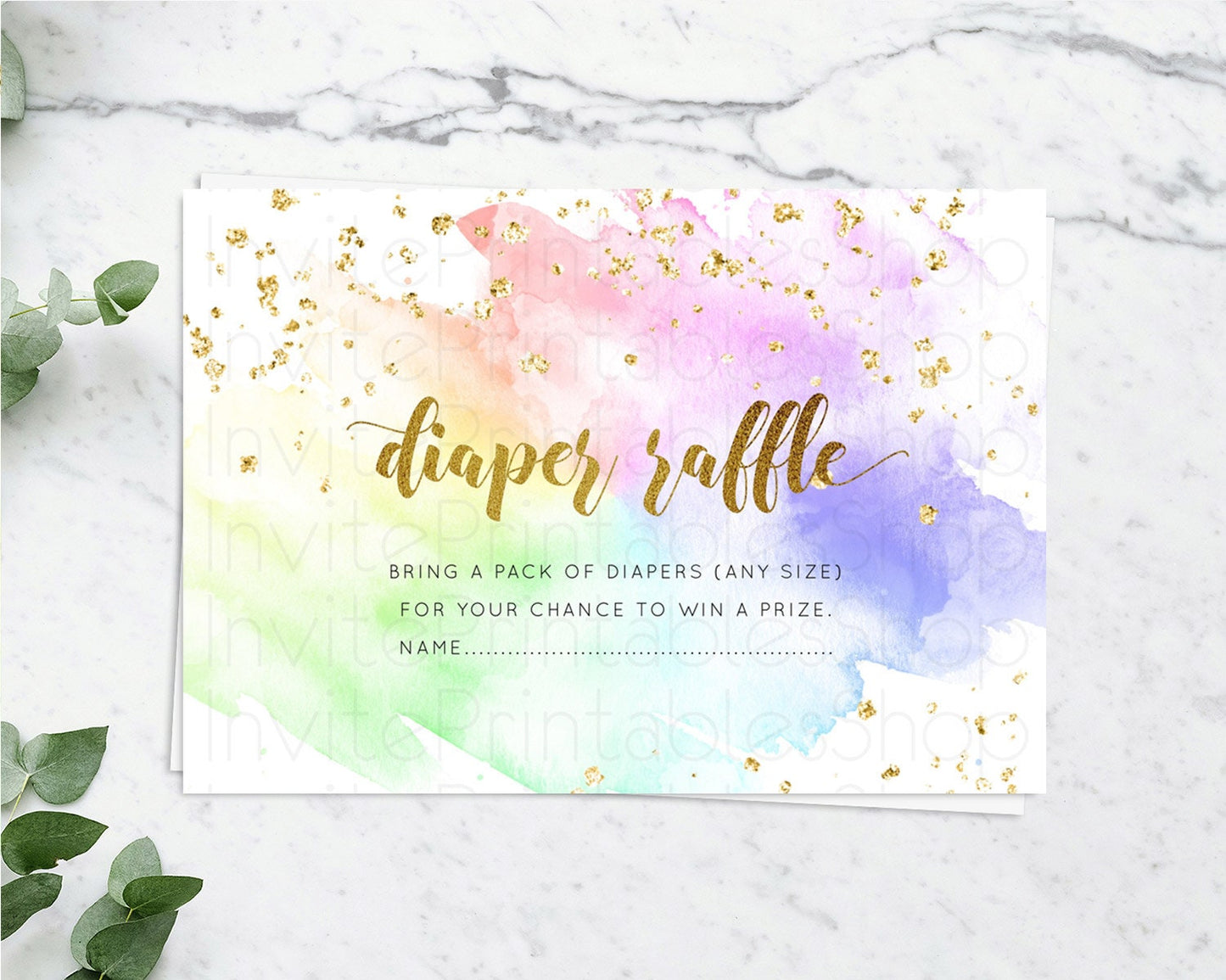 Pastel Diaper Raffle Card Pastel Rainbow Diaper Raffle Insert Colorful Ombre Watercolor Diaper Ticket Confetti Glitter Raffle Game D10876