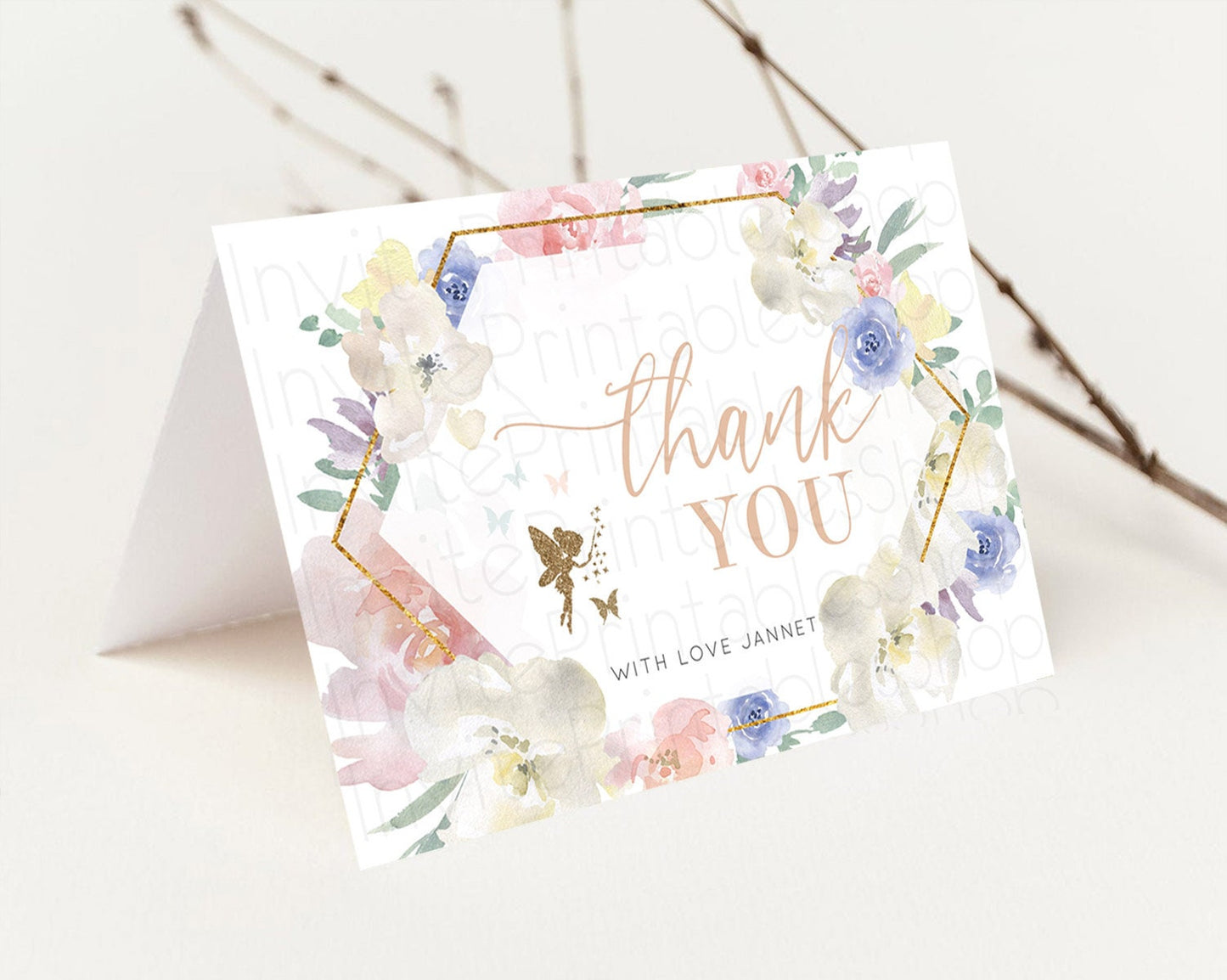 Fairy Thank You Fairy Thank You Card Enchanted Garden Pastel Butterfly Birthday Thank You Floral Secret Garden Teacher Thank You D10829