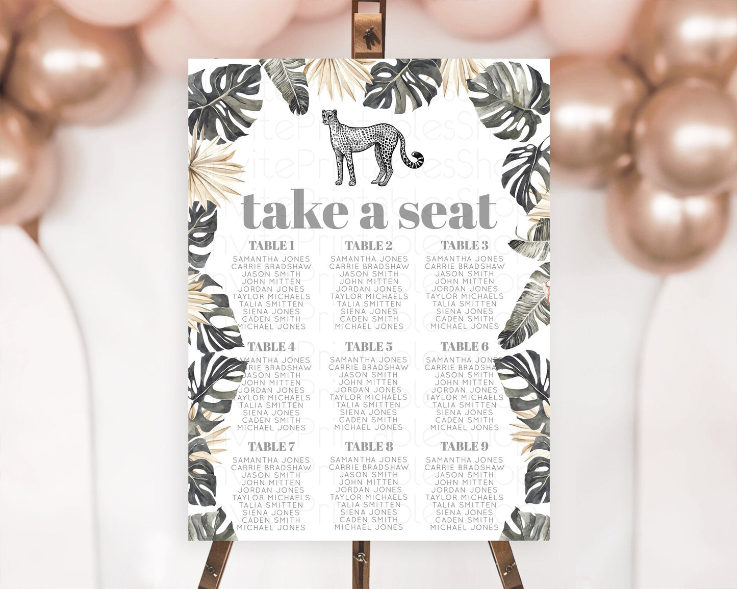 Cheetah Seating Chart Cheetah Seating Sign Cheetah Safari Seating Sign Adventure Cheetah Seating Board Palm Leaf Zoo Take a Seat D10823