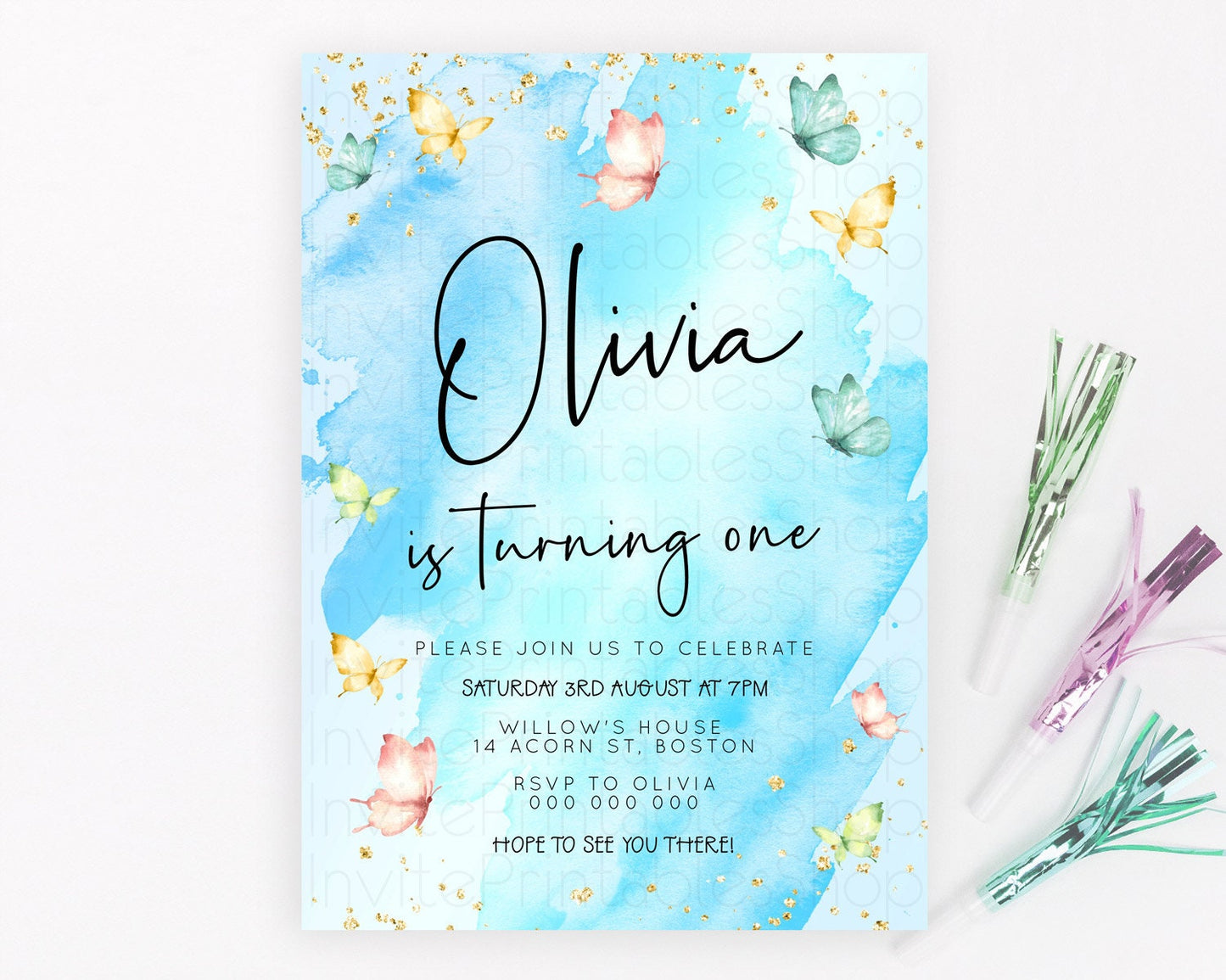 Pastel Butterfly Birthday Invitation Butterfly Birthday Invitation Whimsical Butterfly Enchanted Garden 1st 2nd Birthday Invitation D23213