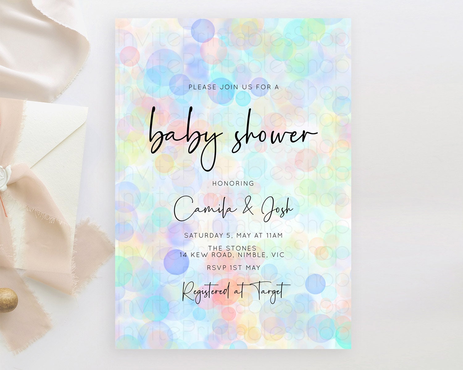 Editable Pastel Confetti Baby Shower Invitation Bath Bomb Baby Shower Invita