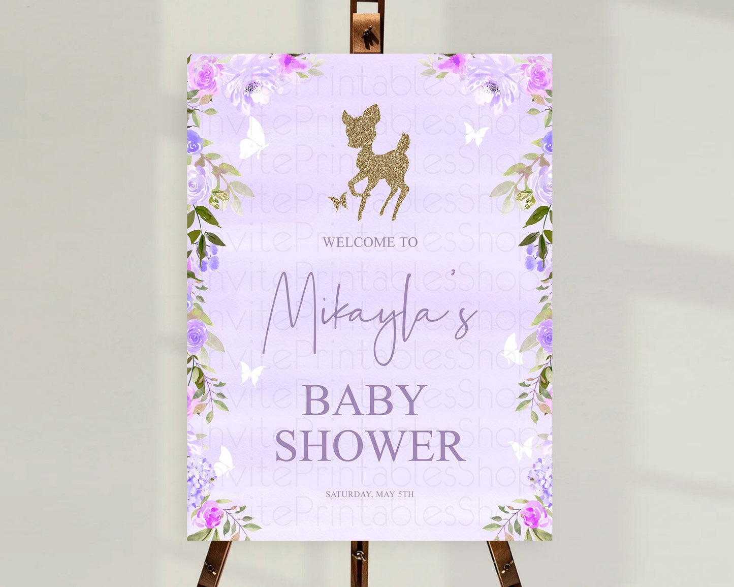 Fawn Baby Shower Welcome Sign Deer Welcome Board Floral Deer Welcome Poster Enchanted Forest Butterfly Pastel Floral Welcome Sign D10963