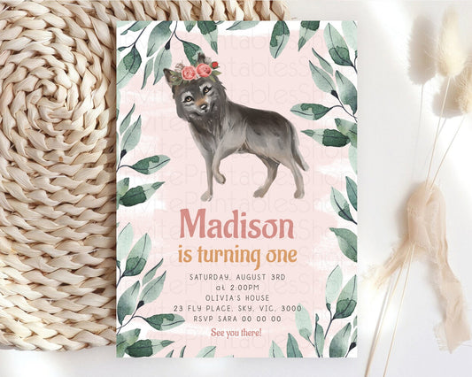 Editable Wolf Birthday Invitation Wolf Invitation Pastel Wolf Birthday Encha