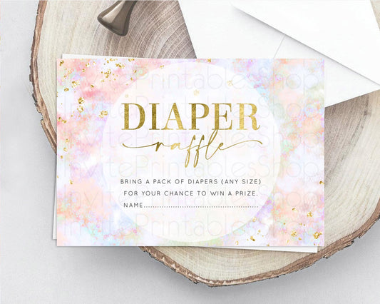 Pastel Diaper Raffle Card Pastel Rainbow Diaper Raffle Insert Colorful Ombre Watercolor Diaper Ticket Confetti Glitter Raffle Game D10649