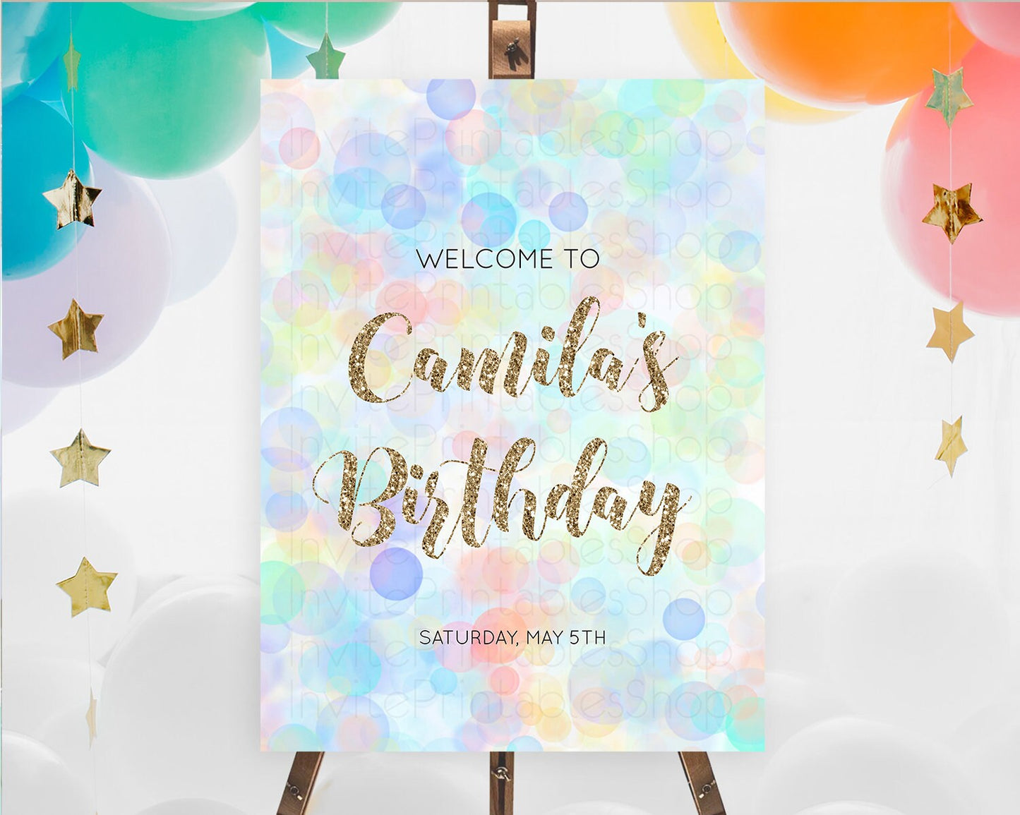 Pastel Welcome Sign Bubble Bath Birthday Party Rainbow Welcome Board Pastel Bubbles Colorful Confetti First Birthday Welcome Sign D10447