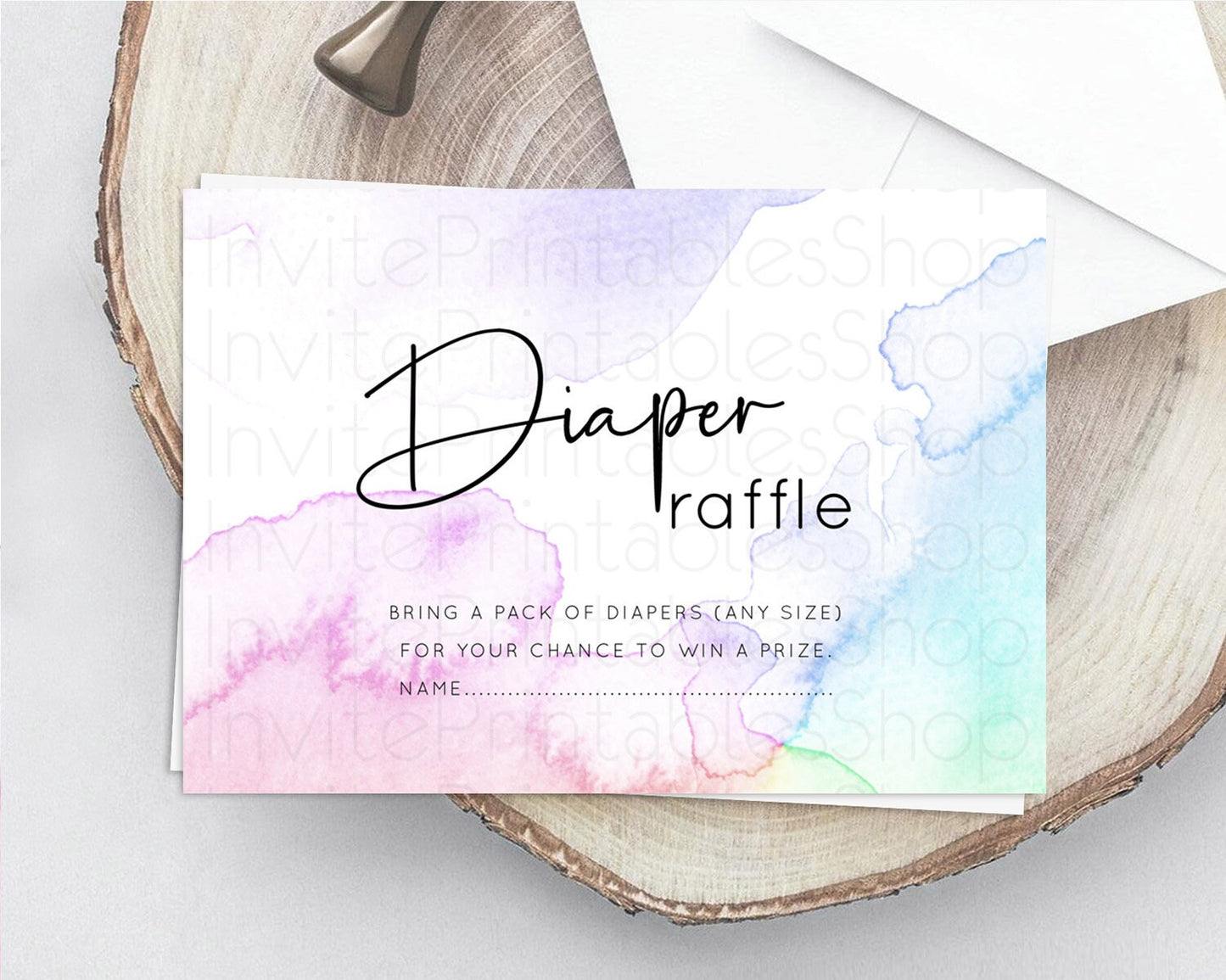 Pastel Diaper Raffle Card Pastel Rainbow Diaper Raffle Insert Colorful Ombre Watercolor Diaper Ticket Confetti Glitter Raffle Game D10215