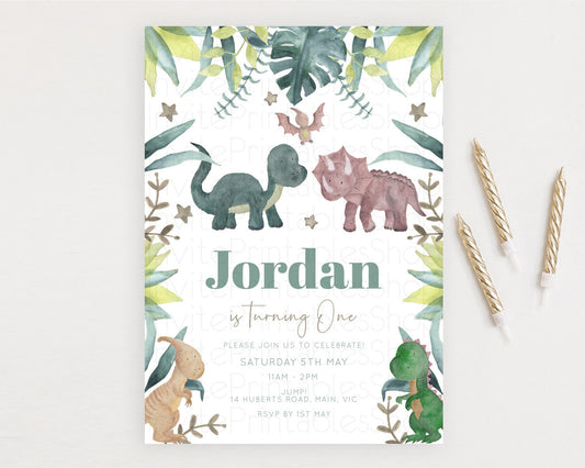 Editable Dinosaur Birthday Invitation Dinosaur Volcano Invitation Watercolor