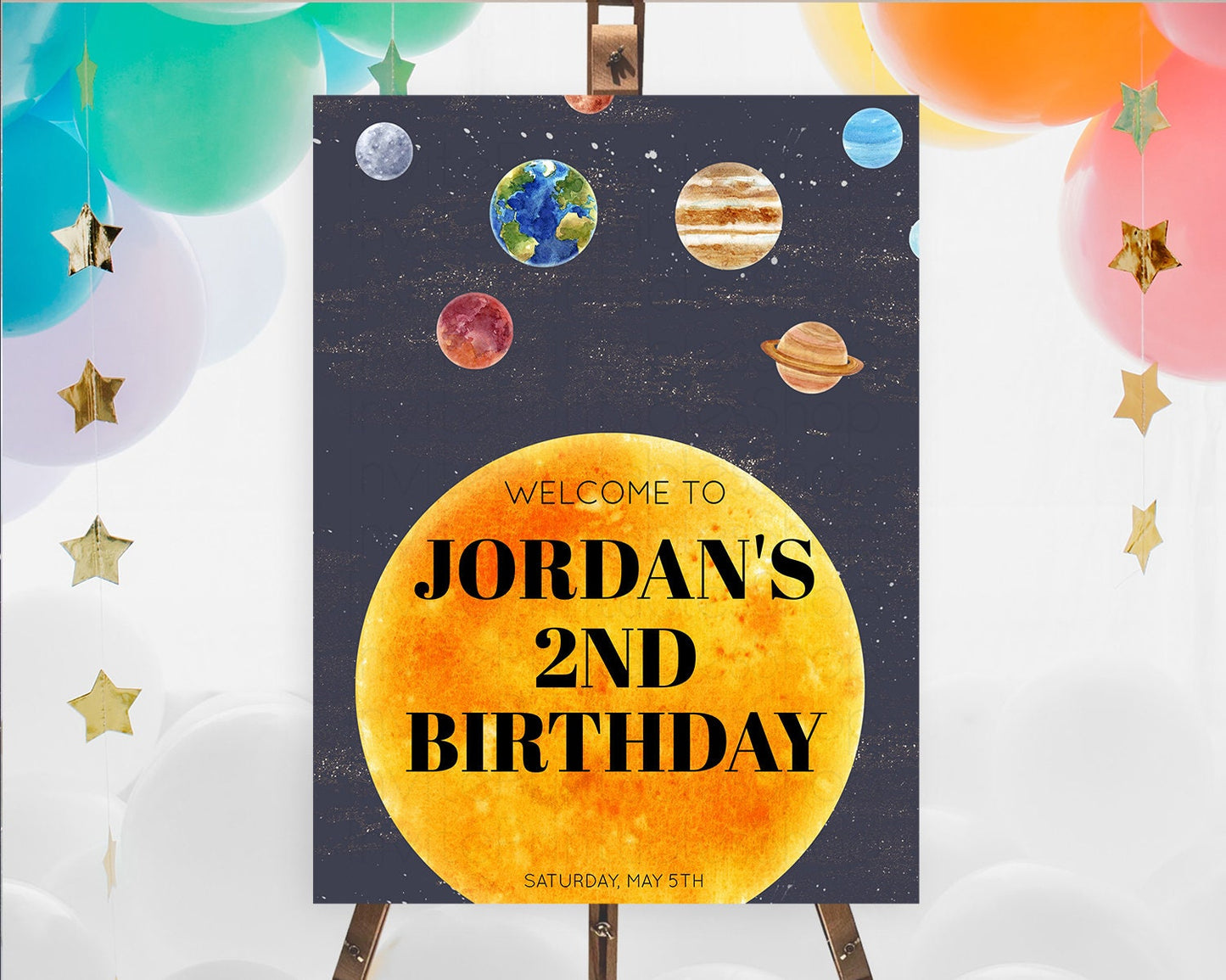 Space Birthday Welcome Sign Space Welcome Board First Trip Around the Sun Welcome Poster Planets Solar System ONE year Birthday Sign D10430