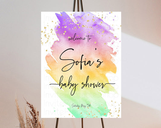 Pastel Baby Shower Welcome Sign Pastel Rainbow Welcome Sign Colorful Rainbow Confetti Watercolor Glitter Décor Pastel  Welcome Sign D10518