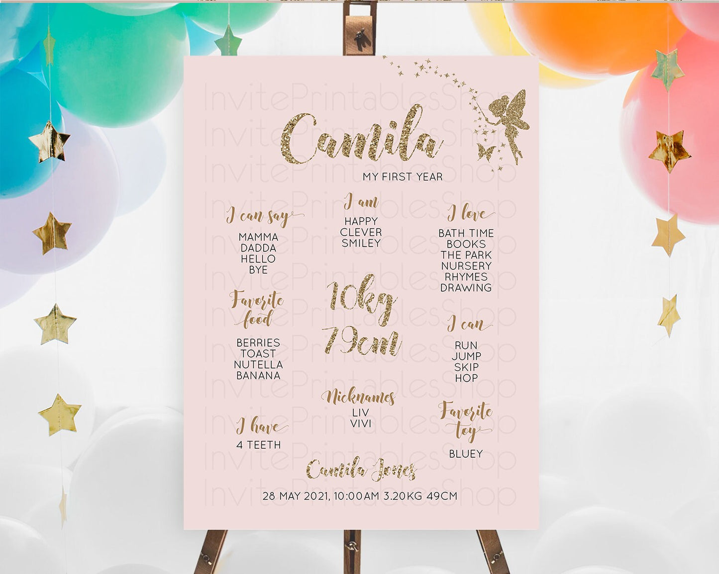 Fairy First Birthday Milestone Poster Fairy Secret Garden Milestone Board Enchanted Garden Pastel Floral Butterfly 1st Birthday Sign D10899