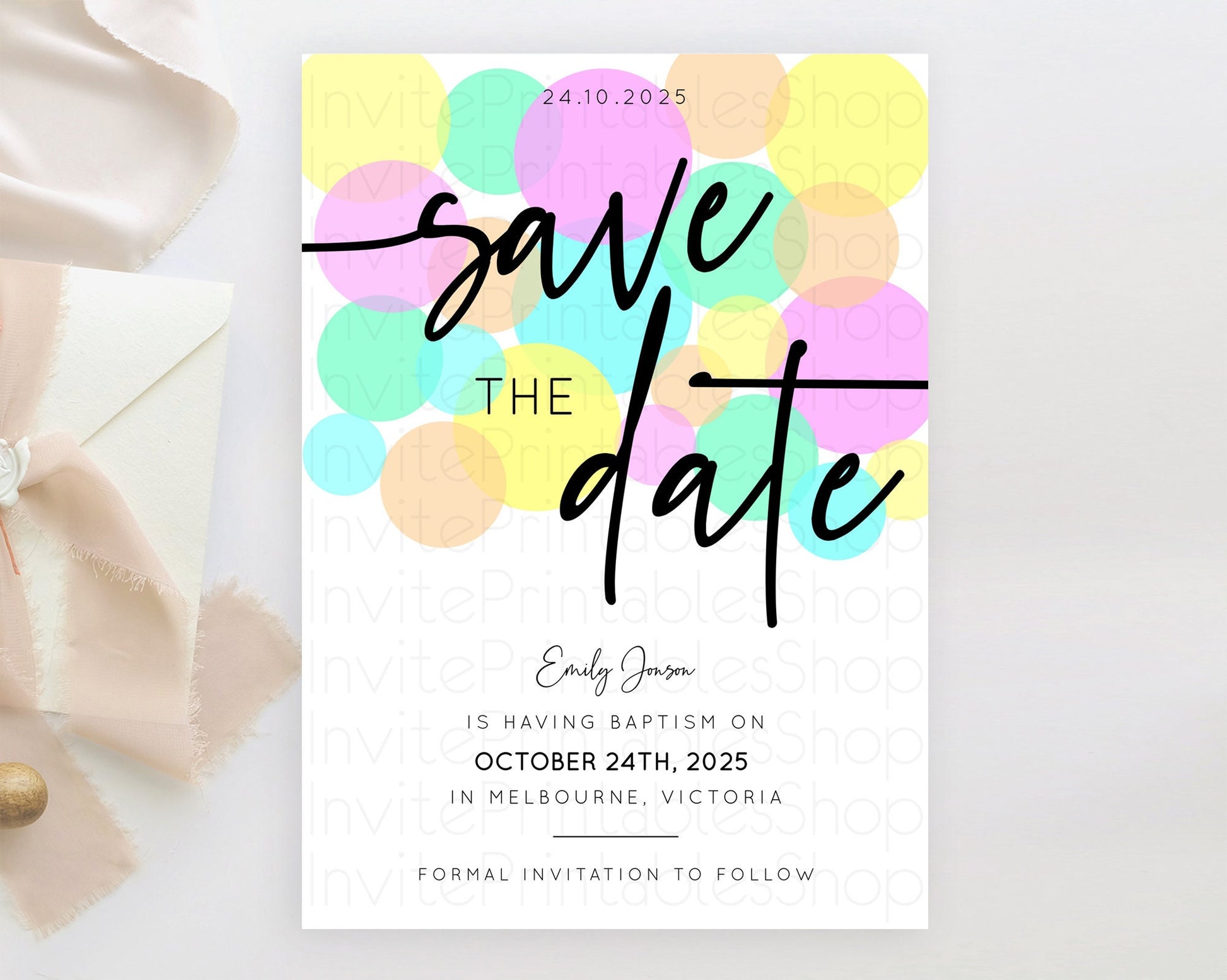 Editable Pastel Confetti Save The Date Template Rainbow Colorful Sprinkles P