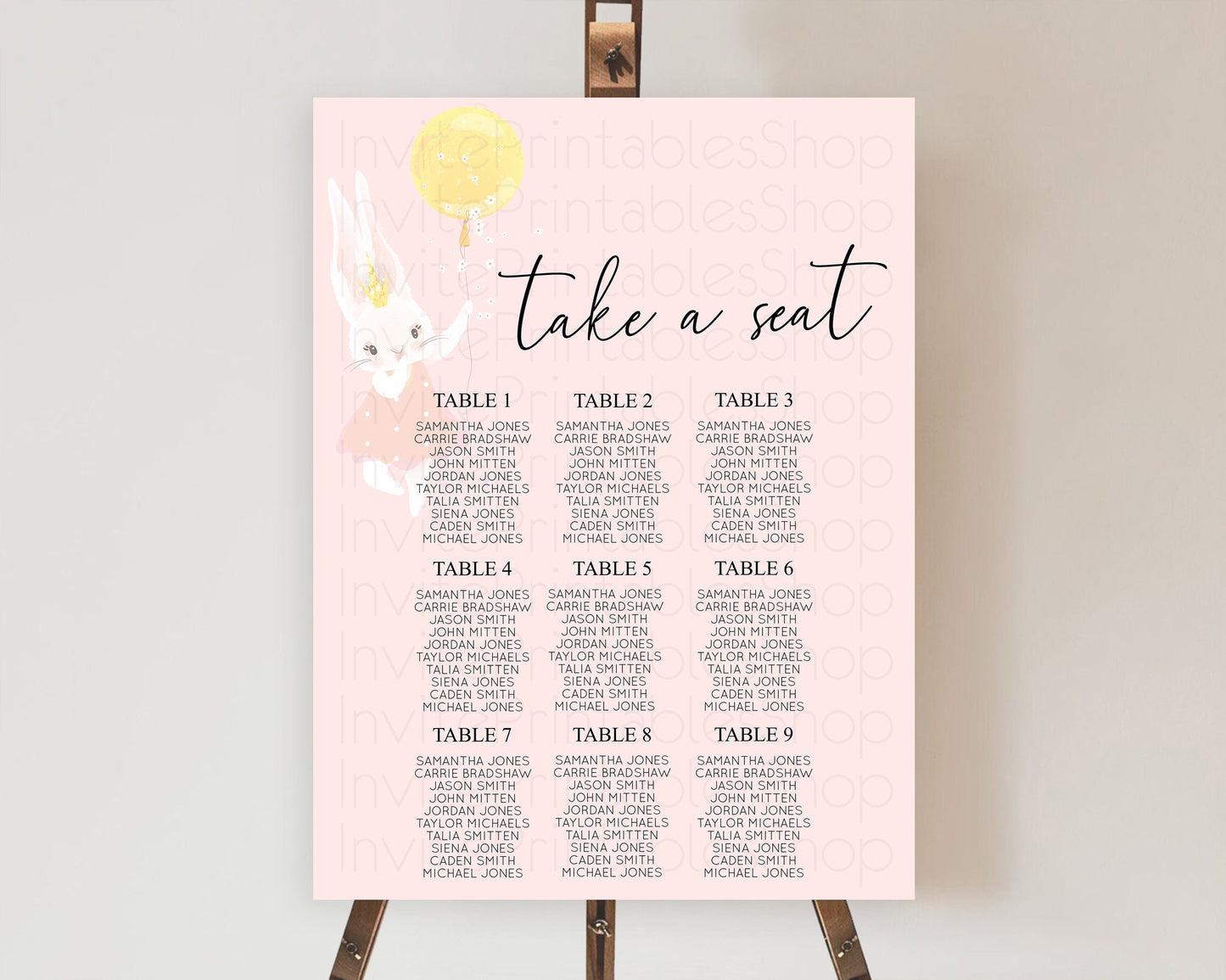 Bunny Seating Chart Pastel Bunny Seating Chart Bunny Balloon Seating Sign Pastel Confetti Balloon Bunny Seating Board Bunny Decor D10219