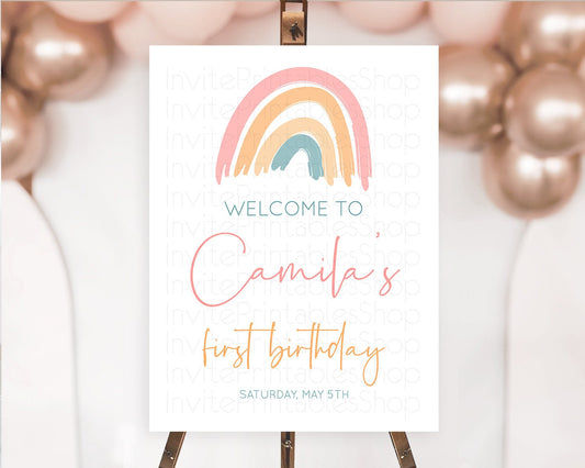 Editable Pastel Rainbow Welcome Sign Boho Rainbow Welcome Board Rainbow Welc