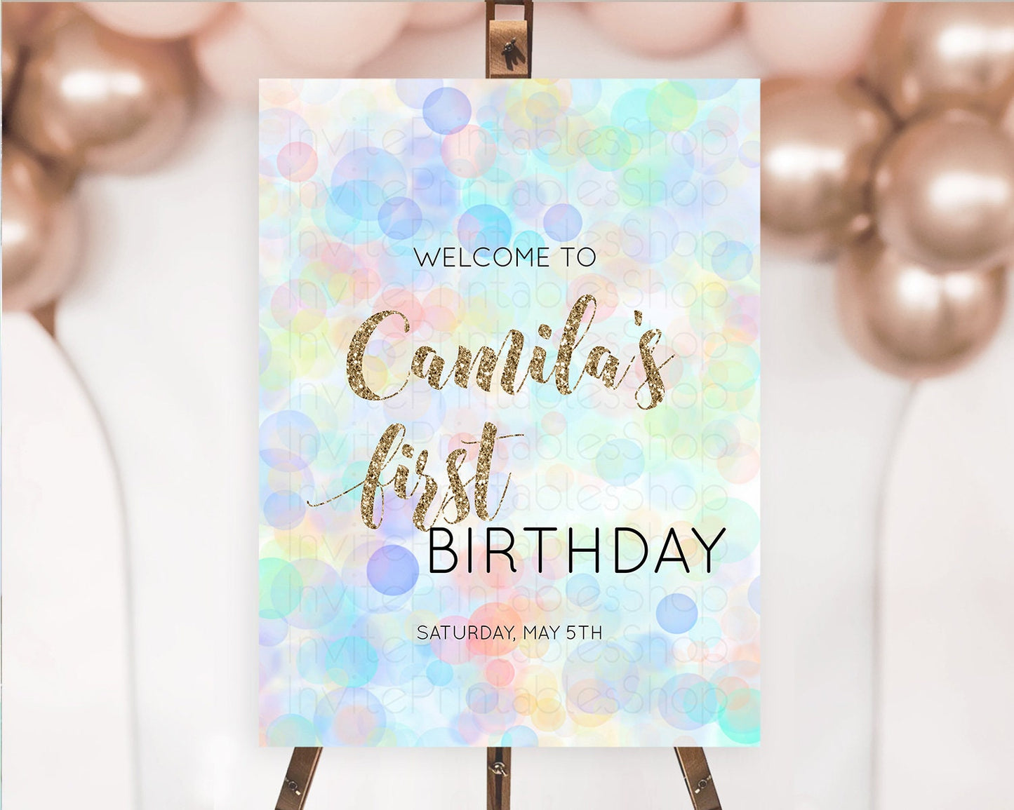 Pastel Welcome Sign Bubble Bath Birthday Party Rainbow Welcome Board Pastel Bubbles Colorful Confetti First Birthday Welcome Sign D10447