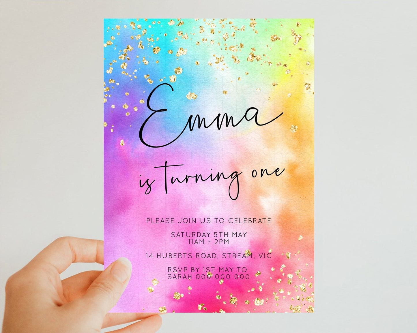 Pastel Rainbow Rainbow Birthday Invitation Colorful Tie Dye Invite Ombre Watercolor Invite Splash Glitter Sprinkle Invite 1st 2nd 3rd 509