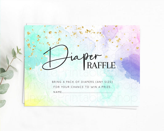 Pastel Diaper Raffle Card Pastel Rainbow Diaper Raffle Insert Colorful Ombre Watercolor Diaper Ticket Confetti Glitter Raffle Game D10158