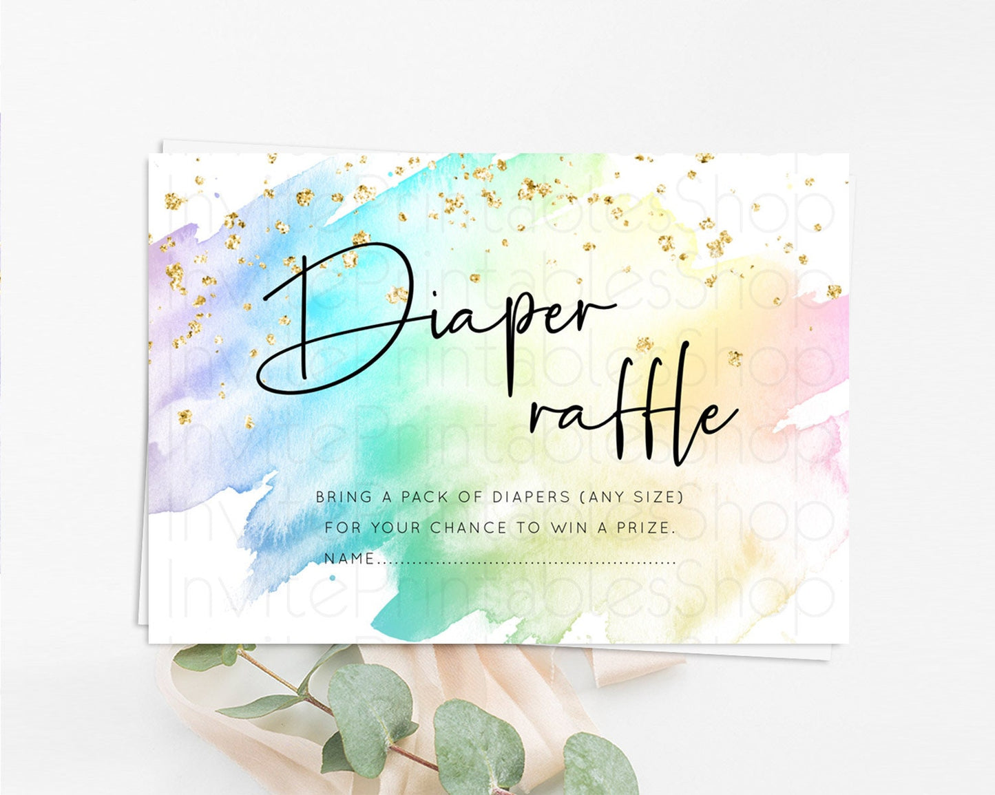 Pastel Diaper Raffle Card Pastel Rainbow Diaper Raffle Insert Colorful Ombre Watercolor Diaper Ticket Confetti Glitter Raffle Game D10279