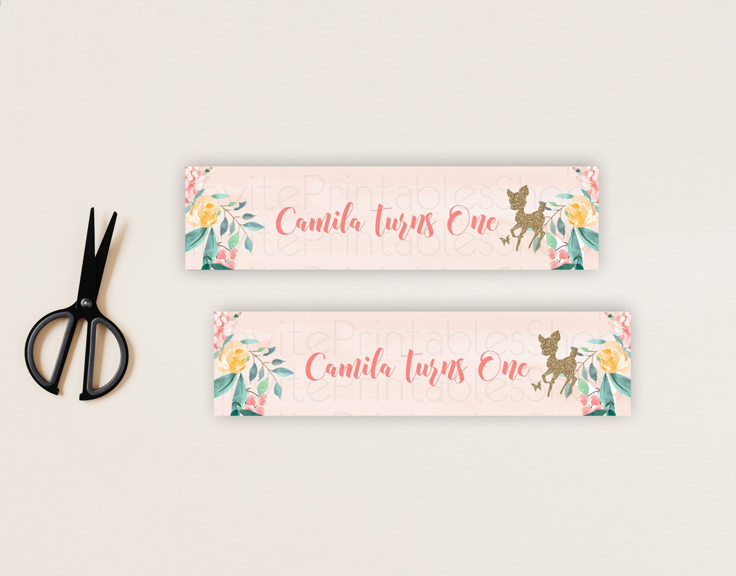 Fawn Deer Water Label Template Pastel Floral Deer Enchanted Forest Butterfly Party Decor Birthday Baptism Baby Shower Bridal Shower D10873