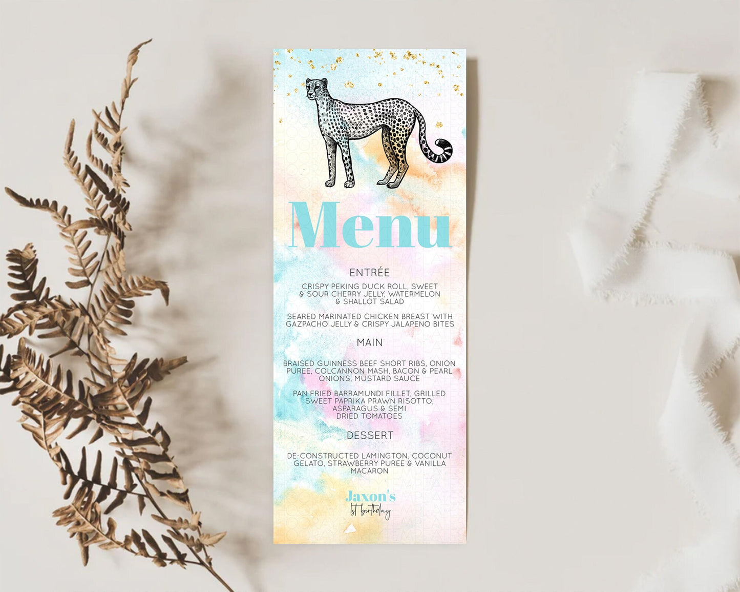 Pastel Cheetah Menu Rainbow Cheetah Menu Template Colorful Rainbow Table Decor Pastel Dinner Dessert Menu Cheetah Party Food Menu D10289