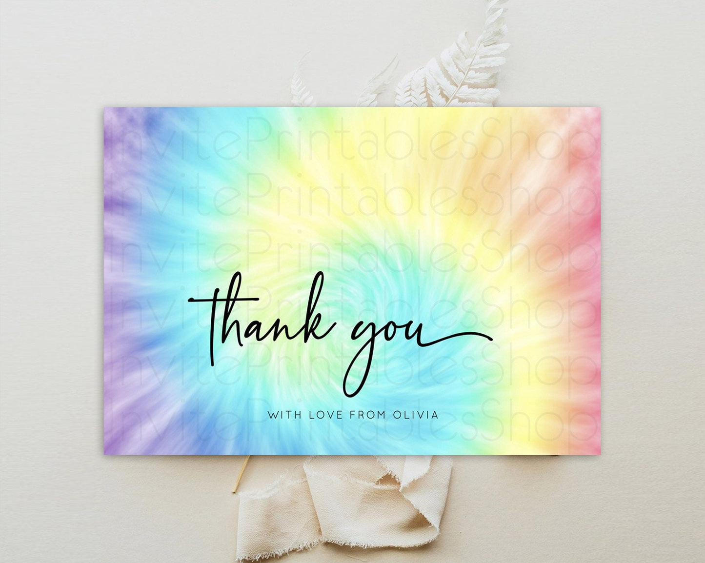 Tie Dye Thank You Rainbow Tie Dye Thank You Card Pastel Birthday Thank You Colorful Pastel Cards Rainbow Teacher Thank You Card D10578