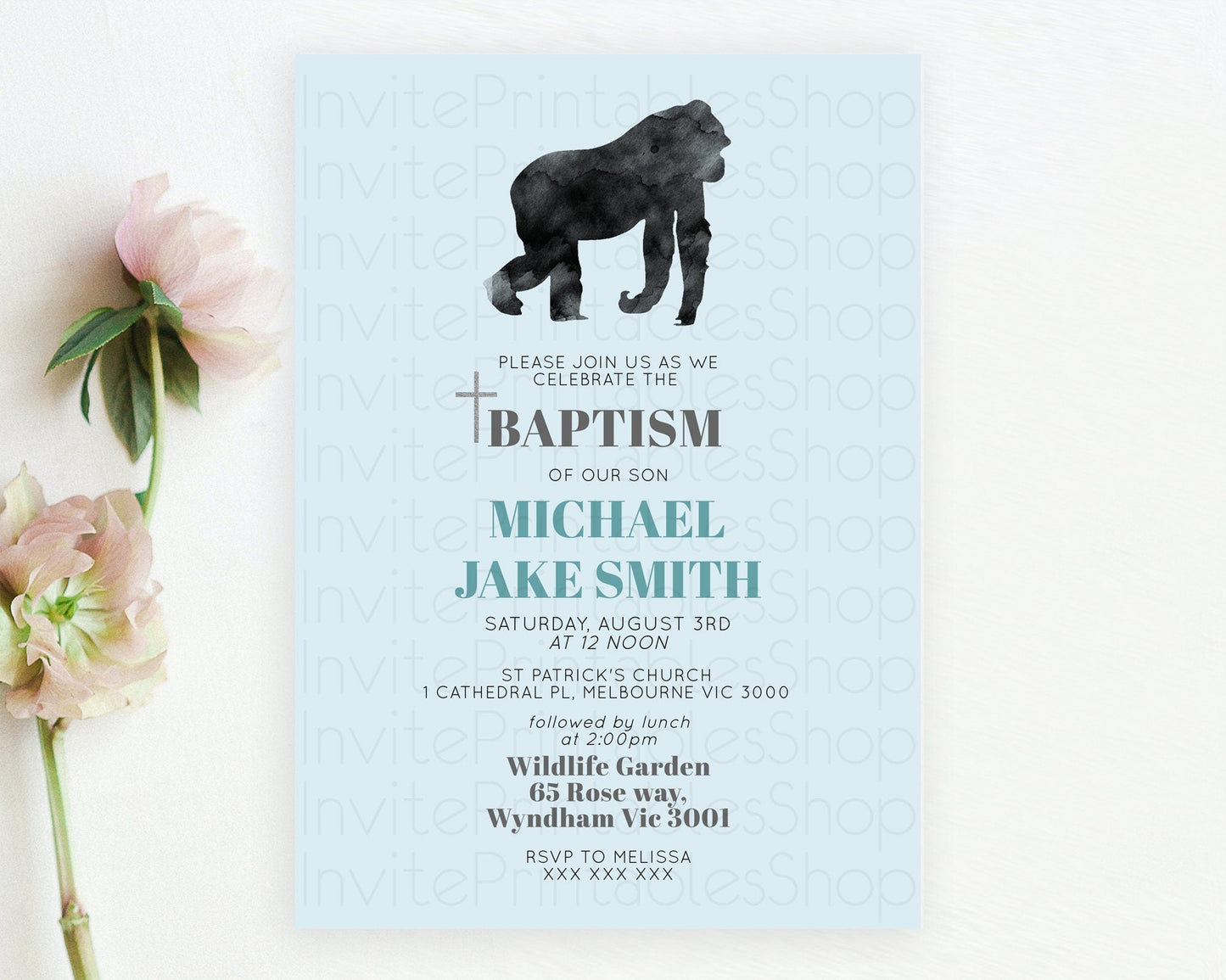 Gorilla Baptism Invitation Gorilla Baptism 1st Birthday Invitation Gorilla Jungle Adventure Christening Invitation Wild Zoo Theme D10799