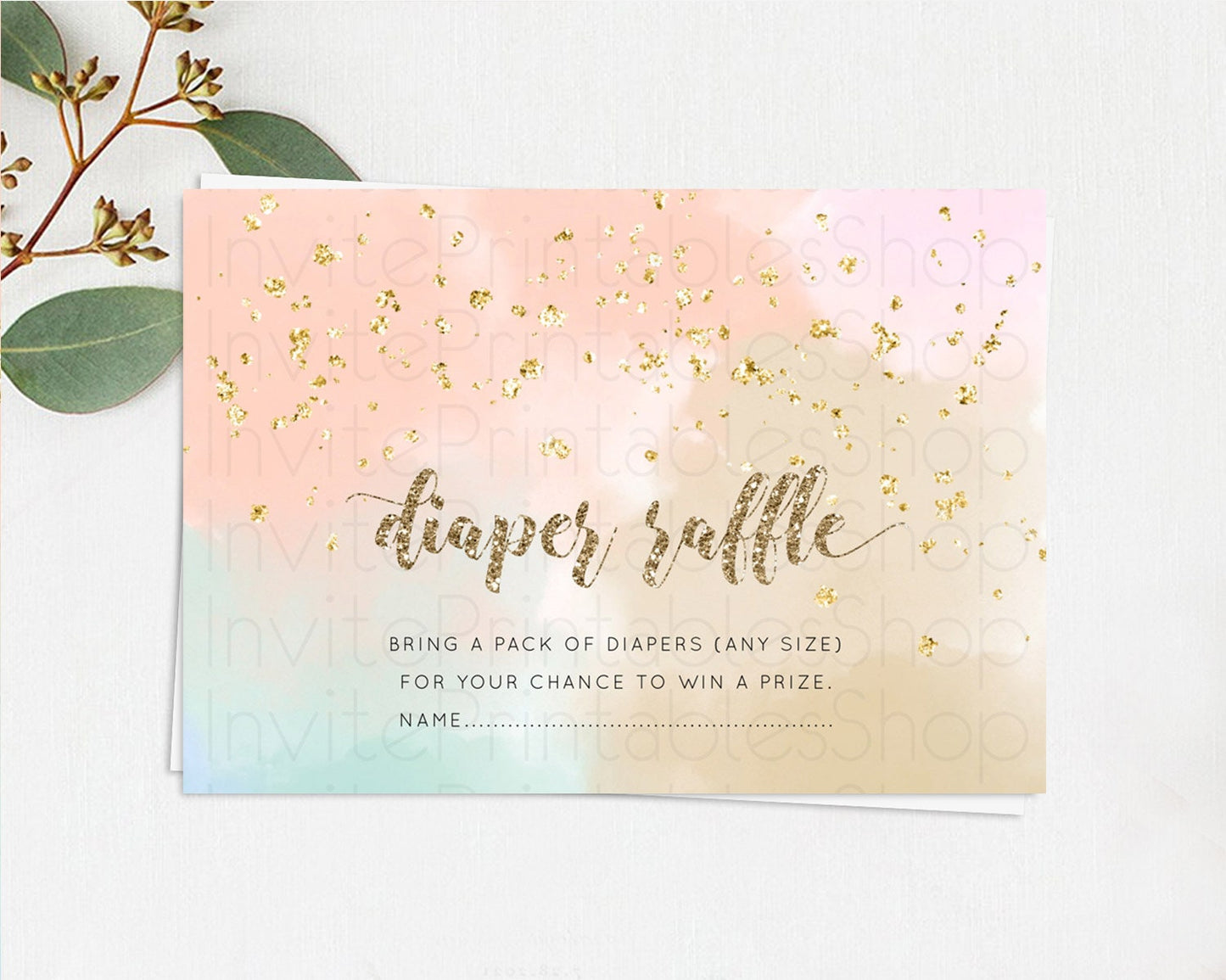 Pastel Diaper Raffle Card Pastel Rainbow Diaper Raffle Insert Colorful Ombre Watercolor Diaper Ticket Confetti Glitter Raffle Game D10377