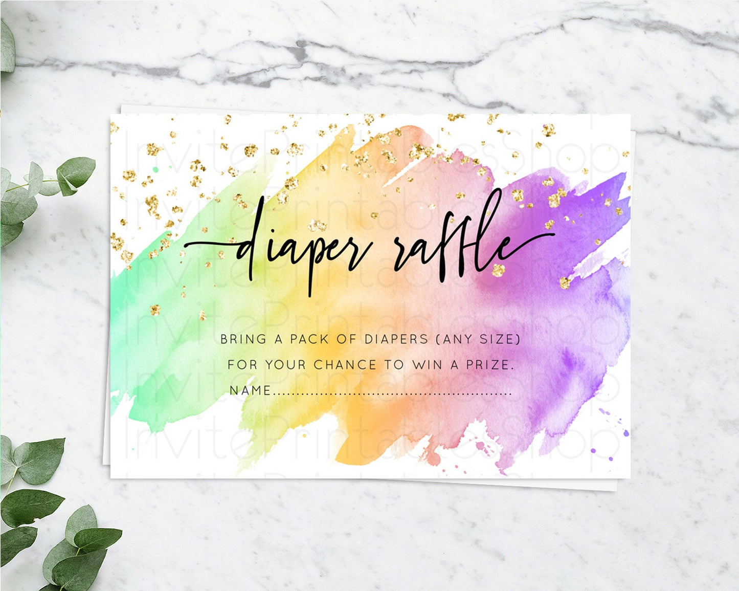 Pastel Diaper Raffle Card Pastel Rainbow Diaper Raffle Insert Colorful Ombre Watercolor Diaper Ticket Confetti Glitter Raffle Game D10518