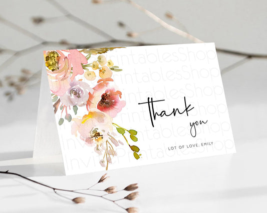 Editable Secret Garden Thank You Wildflower Thank You Card Pastel Flower Gar