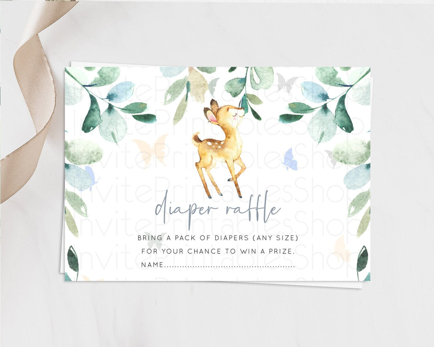 Fawn Diaper Raffle Card Deer Diaper Insert Floral Deer Diaper Ticket Enchanted Forest Butterfly Pastel Baby Shower Raffle Game D10767