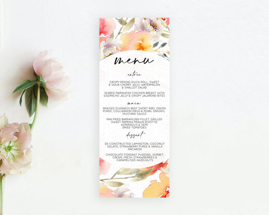 Secret Garden Menu Wildflower Menu Template Pastel Flower Garden Table Decor Boho Floral Dinner Dessert Floral Party Food Menu D10280