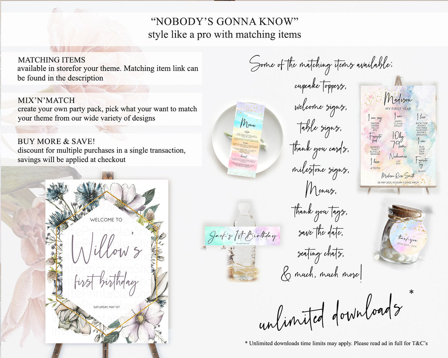Secret Garden Welcome Sign Wildflower Welcome Board Pastel Flower Garden Welcome Poster Boho Wildflower First Birthday Welcome Sign D10501