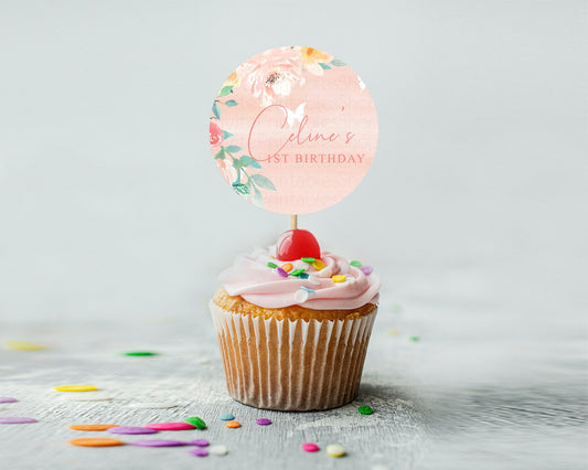 Editable Secret Garden Cupcake Toppers Wildflower Cupcake Toppers Pastel Flo