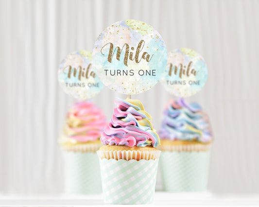 Rainbow Cupcake Toppers Pastel Cupcake Toppers Colorful Pastel Watercolor Cupcake Ombre Pastel Décor Pastel First Birthday Cupcake D10613