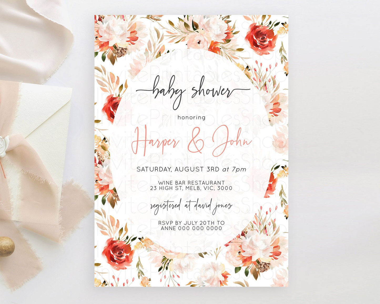 Wildflower Baby Shower Invitation Secret Garden Baby Shower Invitation Pastel Flowers Invite Enchanted Garden Shower Floral Theme D10540