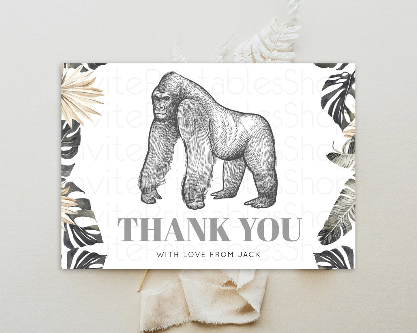 Gorilla Thank You Gorilla Thank You Card Gorilla Party Birthday Thank You Card Safari Card Template Gorilla Teacher Thank You Cards D10825