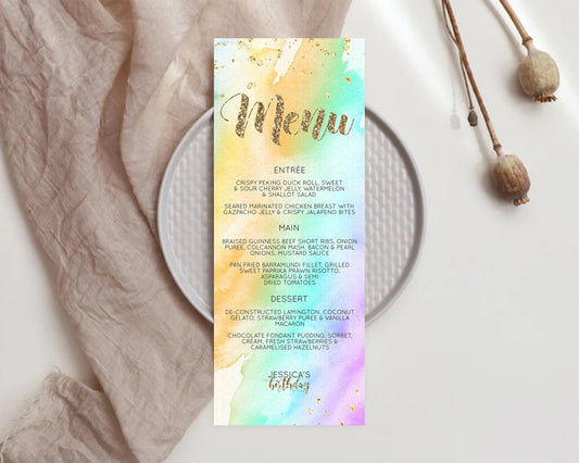 Editable Pastel Menu Pastel Rainbow Menu Template Colorful Pastel Table Deco