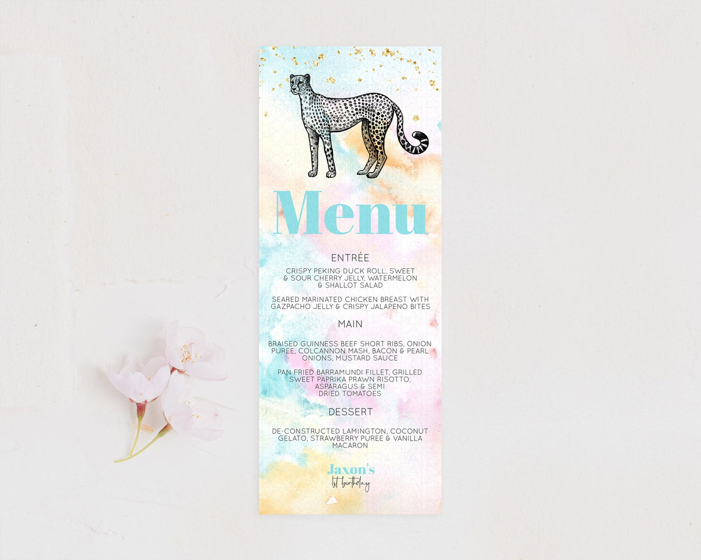 Pastel Cheetah Menu Rainbow Cheetah Menu Template Colorful Rainbow Table Decor Pastel Dinner Dessert Menu Cheetah Party Food Menu D10289