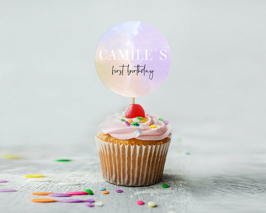 Editable Rainbow Cupcake Toppers Pastel Cupcake Toppers Colorful Pastel Wate